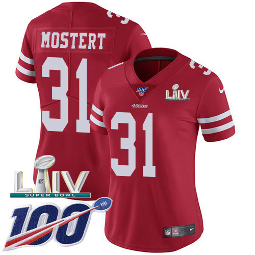 San Francisco 49ers Nike #31 Raheem Mostert Red Super Bowl LIV 2020 Team Color Women Stitched NFL 100th Season Vapor Untouchable Limited Jersey